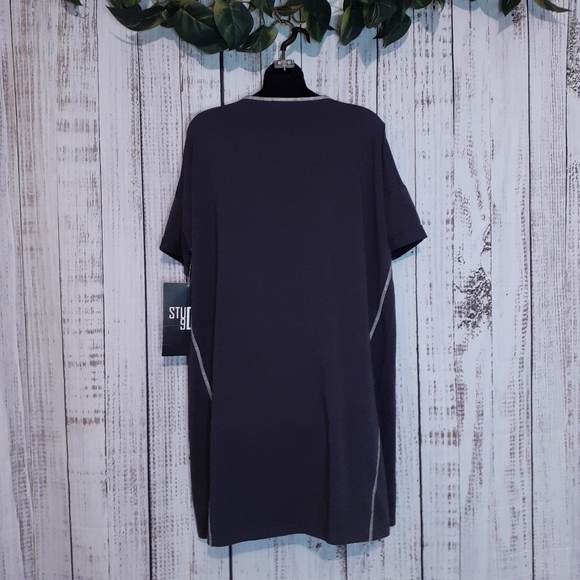 Eileen Fisher graphite relaxed fit tee shirt dress w/ constrast stitching - Picture 6 of 10